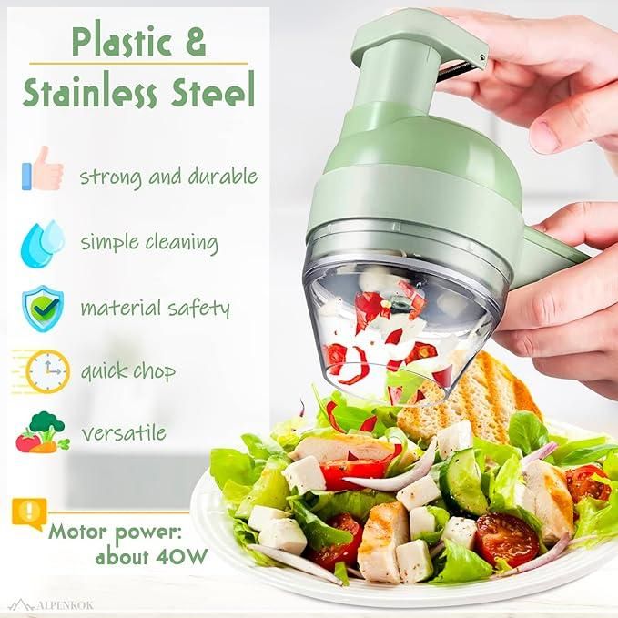 4-in-1 Handheld Electric Vegetable Cutter Set – Wireless Food Processor, Chopper & Cleaning Brush for Kitchen 🔪🥦🧄