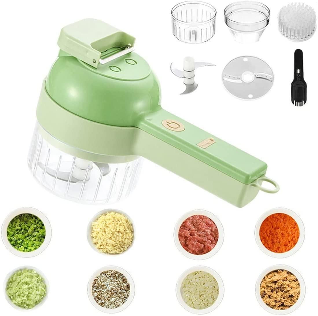 4-in-1 Handheld Electric Vegetable Cutter Set – Wireless Food Processor, Chopper & Cleaning Brush for Kitchen 🔪🥦🧄
