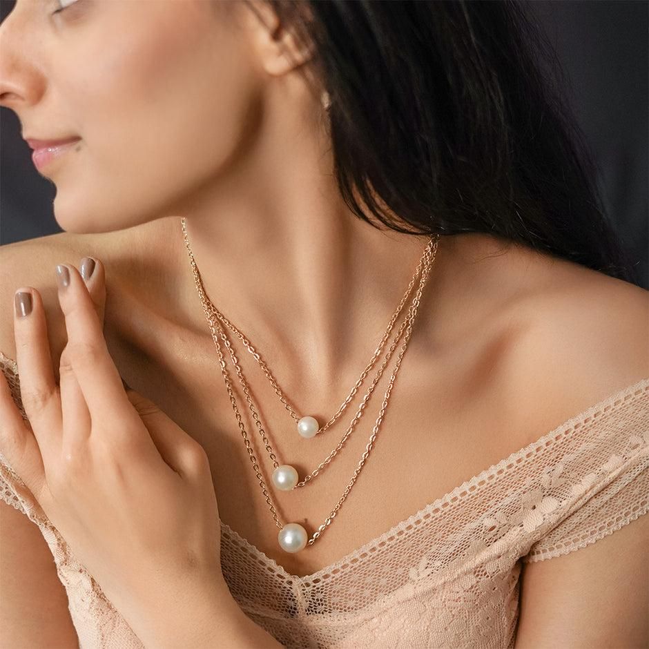 Luxury Gold-Plated Layered Pearl Necklace – Elegant Multi-Strand Statement Jewelry for Party & Western Wear 📿✨🌟