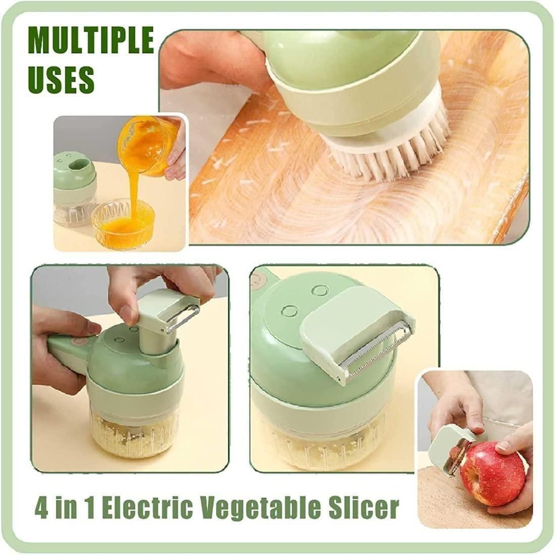 4-in-1 Handheld Electric Vegetable Cutter Set – Wireless Food Processor, Chopper & Cleaning Brush for Kitchen 🔪🥦🧄