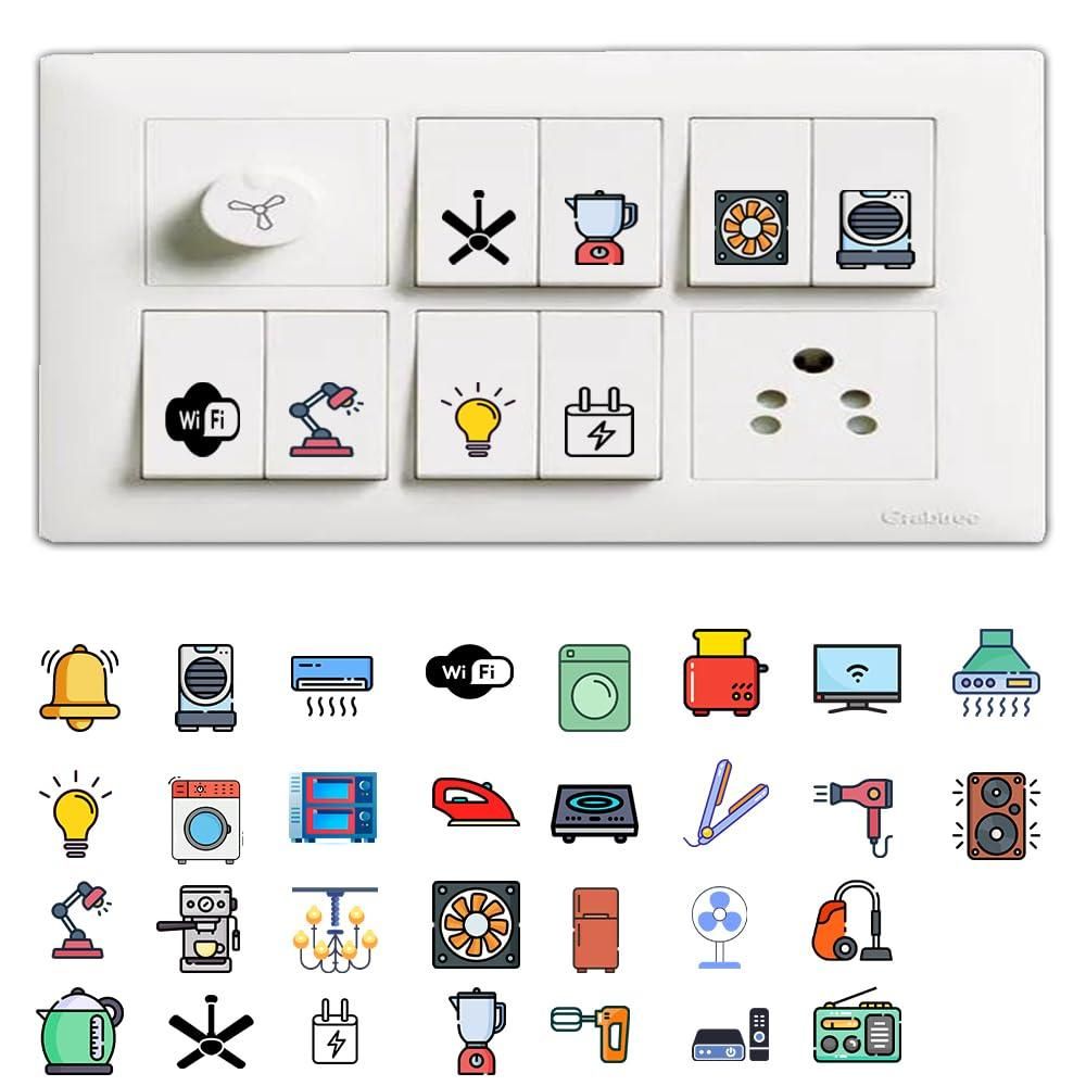 3D Premium Switch Board Stickers (Pack of 149) – Glow-in-the-Dark Icon Labels for Home Organization 💡🏷️