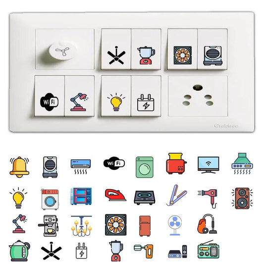 3D Premium Switch Board Stickers (Pack of 149) – Glow-in-the-Dark Icon Labels for Home Organization 💡🏷️