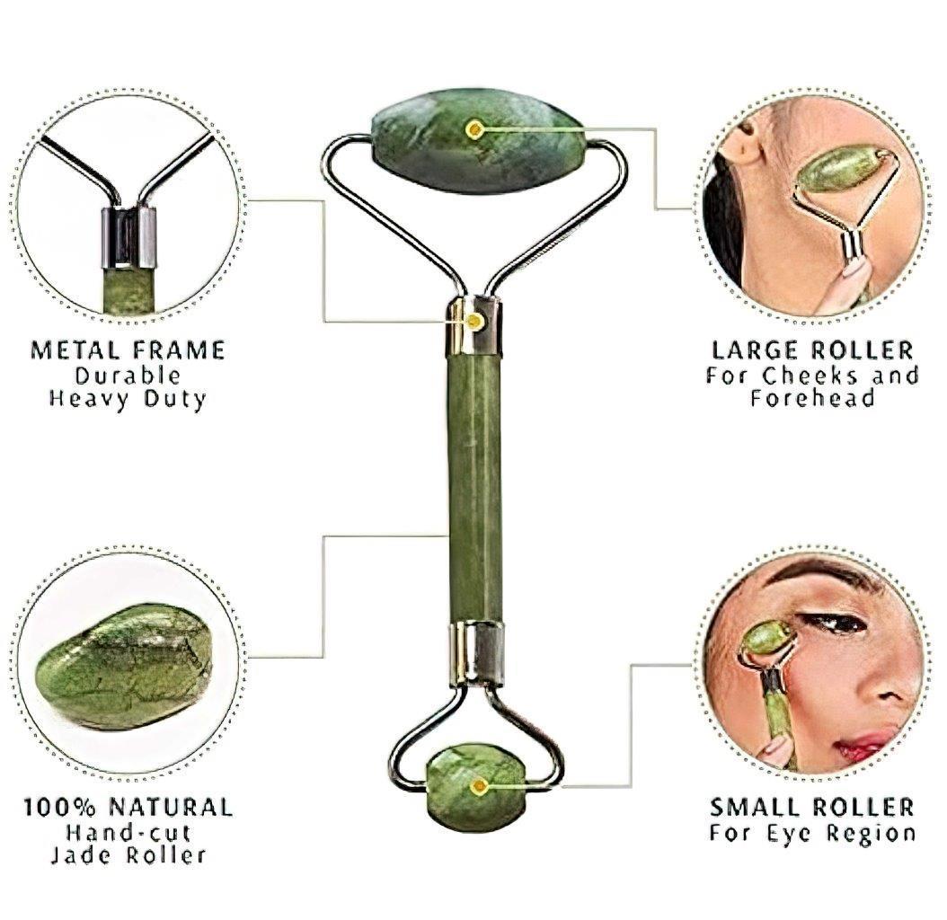 Natural Jade Stone Facial Roller & Massager – Dual-Ended Cooling Tool for Face, Eyes & Neck 💎✨🍃