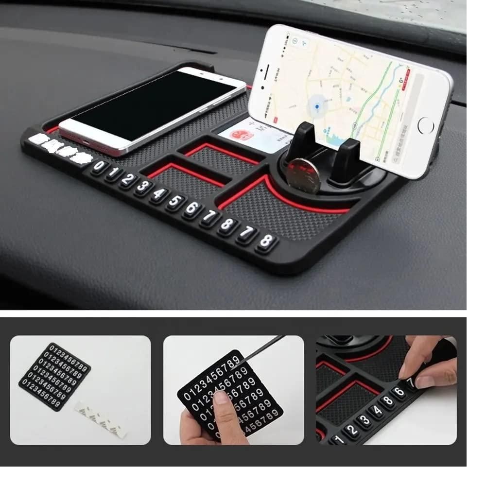 4-in-1 Anti-Slip Dashboard Car Mat – Universal Phone Holder with Built-in Temporary Parking Number Plate 🚗📱🔢