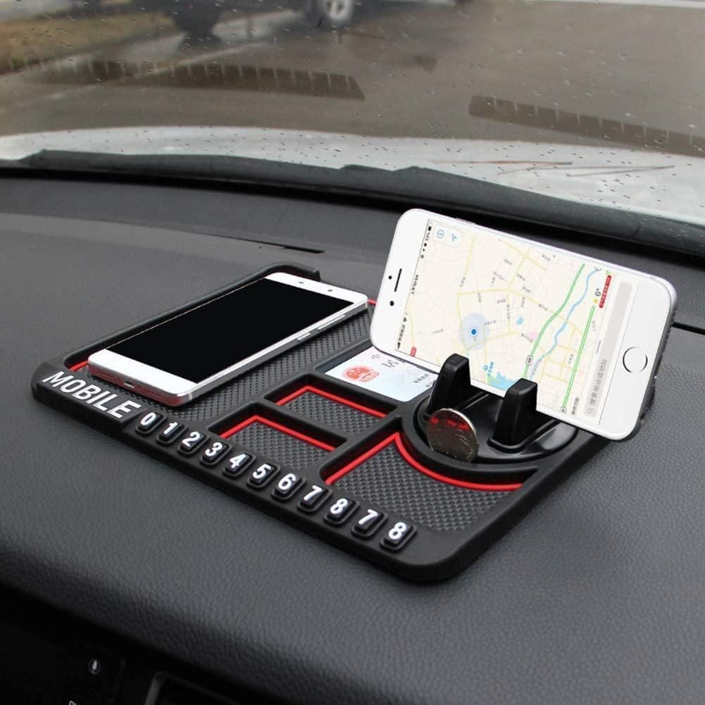4-in-1 Anti-Slip Dashboard Car Mat – Universal Phone Holder with Built-in Temporary Parking Number Plate 🚗📱🔢