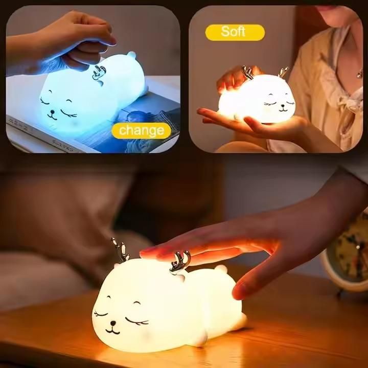 Adorable Squishy Silicone Nursery Night Light – Touch Sensor Rechargeable Bedside Lamp 🦆✨