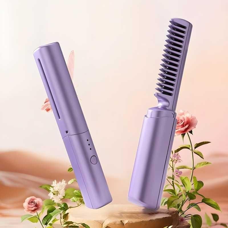 Meneflix Cordless Mini Hair Straightener Brush – Rechargeable Portable Hot Comb with 3D Heating for Instant Styling 💁‍♀️⚡✨