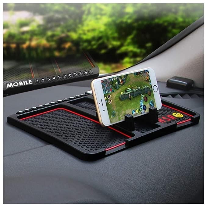 4-in-1 Anti-Slip Dashboard Car Mat – Universal Phone Holder with Built-in Temporary Parking Number Plate 🚗📱🔢