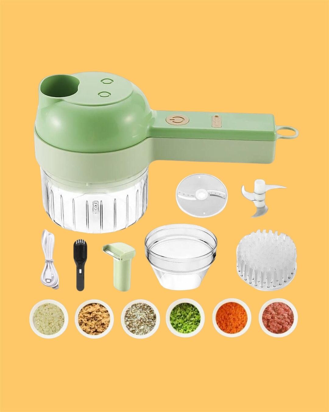4-in-1 Handheld Electric Vegetable Cutter Set – Wireless Food Processor, Chopper & Cleaning Brush for Kitchen 🔪🥦🧄