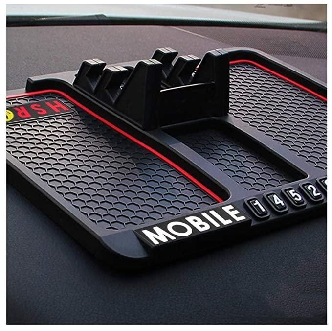 4-in-1 Anti-Slip Dashboard Car Mat – Universal Phone Holder with Built-in Temporary Parking Number Plate 🚗📱🔢