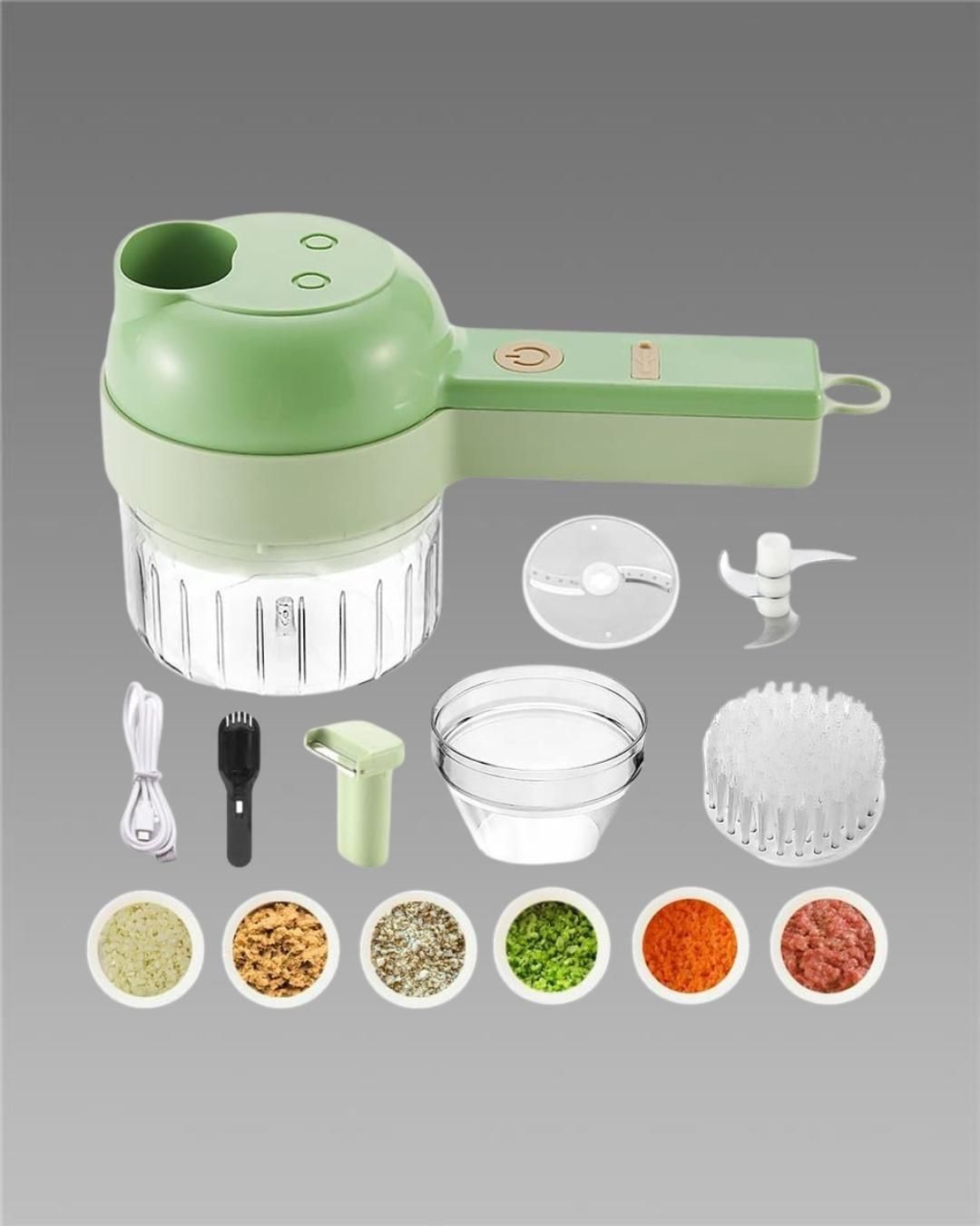 4-in-1 Handheld Electric Vegetable Cutter Set – Wireless Food Processor, Chopper & Cleaning Brush for Kitchen 🔪🥦🧄
